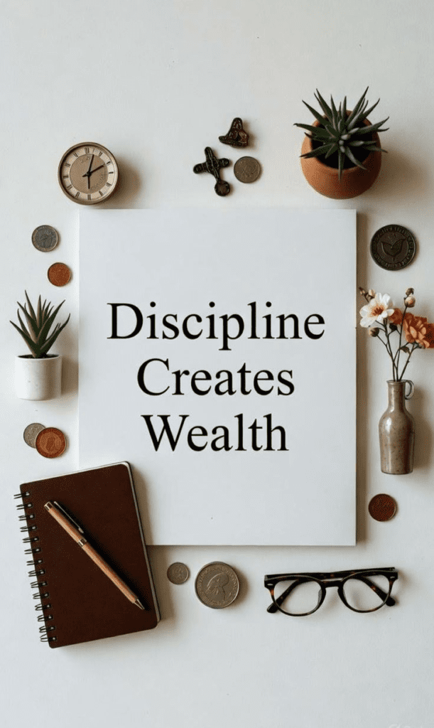 discipline creates wealth minimal motivational flat lay