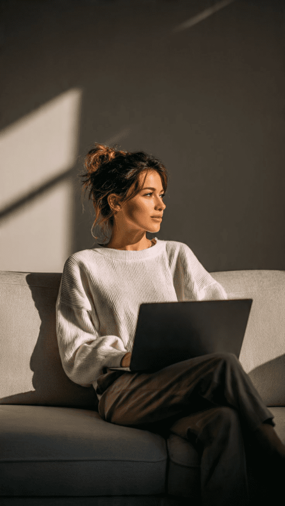 trabalho remoto no sofá inspiração de home office feminino 1